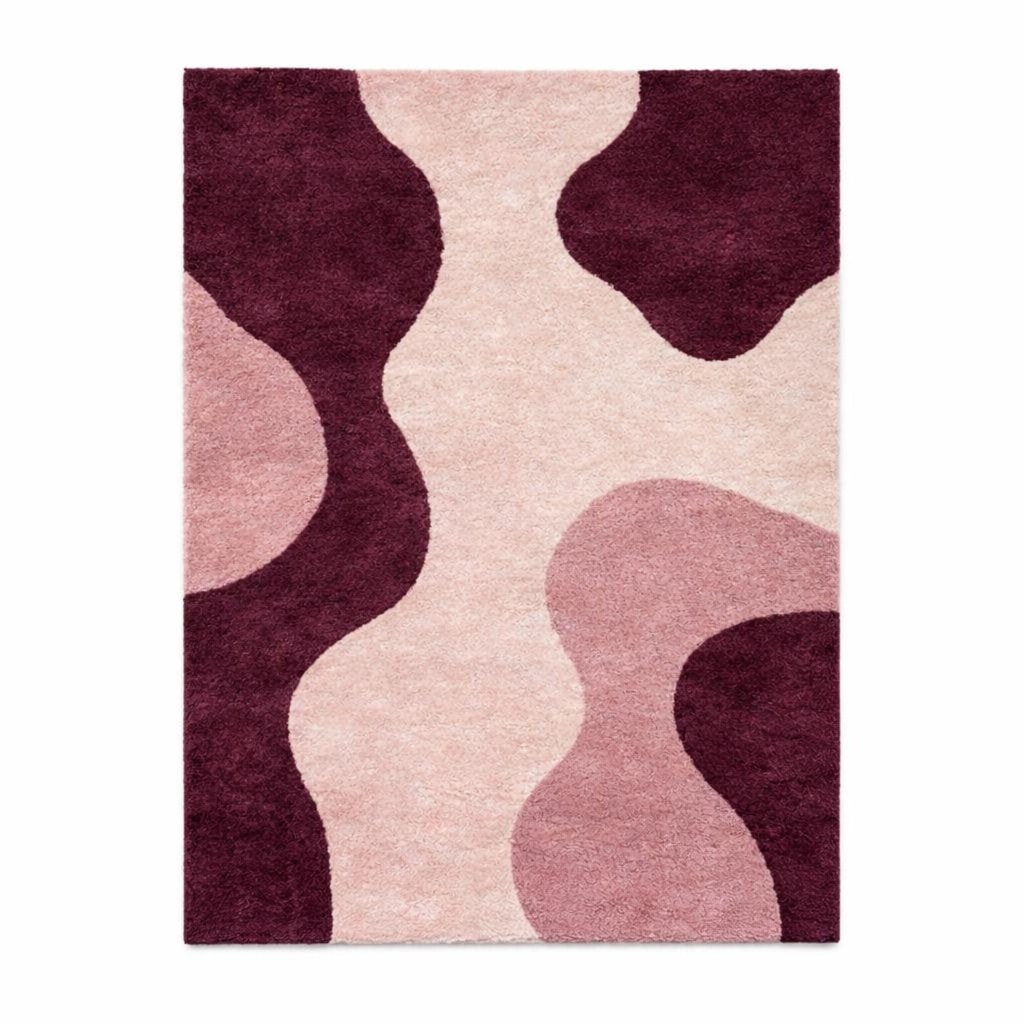 Abstract Wavy Plum and Blush Area Rug - Photo 2