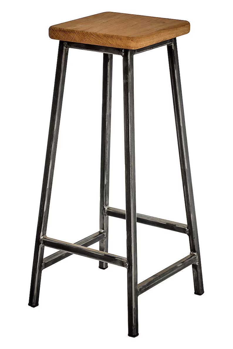 Bertie Oak and Steel Industrial Bar Stool - Photo 2
