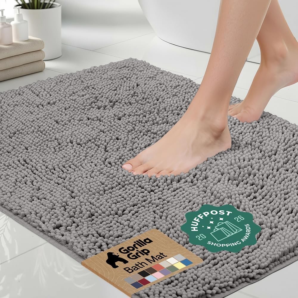 Plush Chenille Bath Rug with Rubber Backing - Grey
