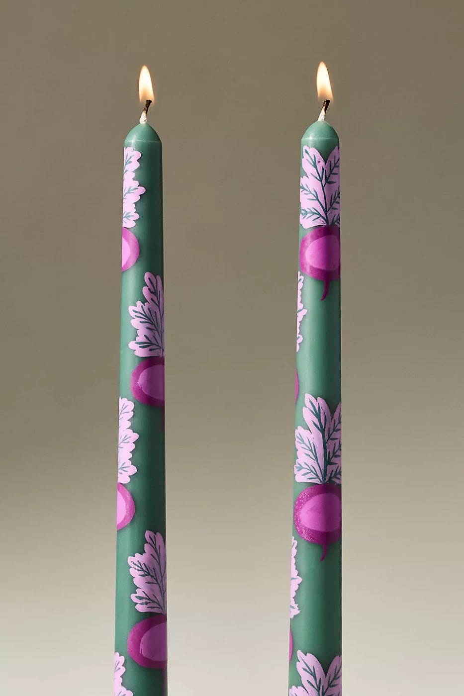 Hand-Painted Farmstand Tapers, Set of 2 - Beet
