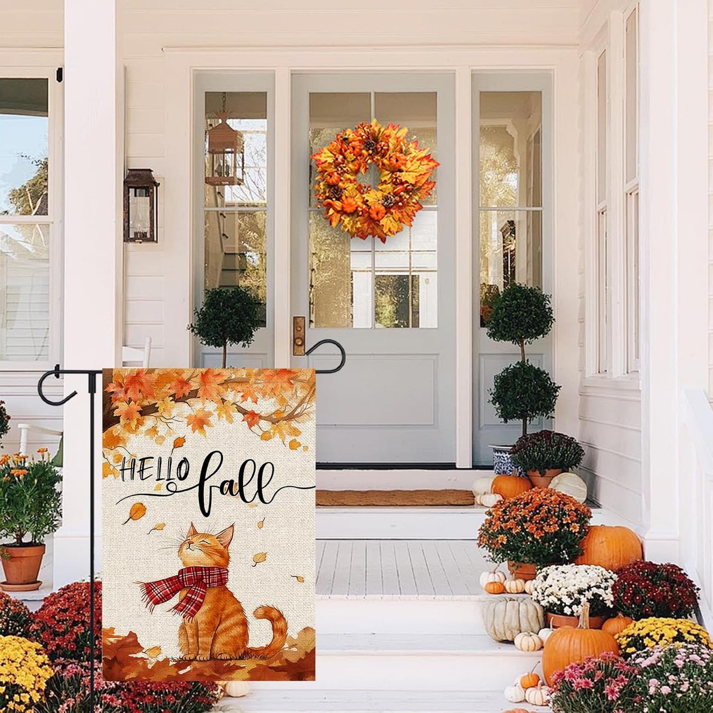 Hello Fall Cat Maple Leaves Garden Flag - Photo 2