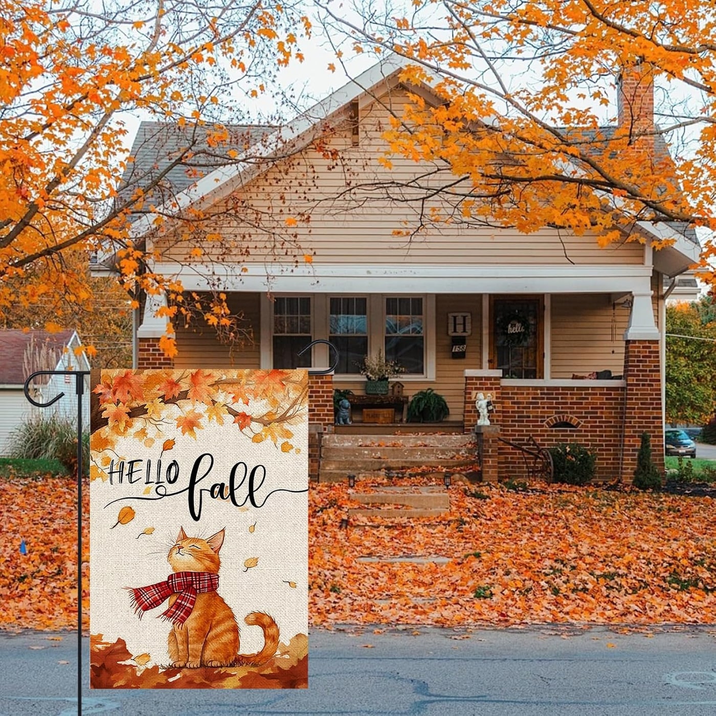 Hello Fall Cat Maple Leaves Garden Flag - Photo 3
