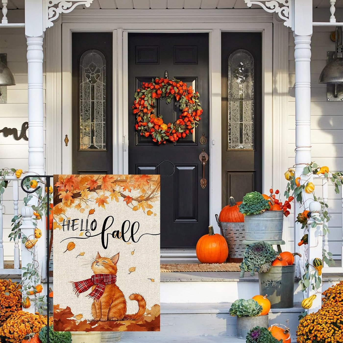 Hello Fall Cat Maple Leaves Garden Flag - Photo 4