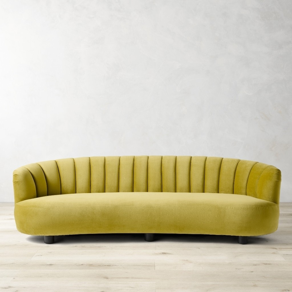 Inez Curved Channel Tufted Sofa - Olive Performance Velvet Blend