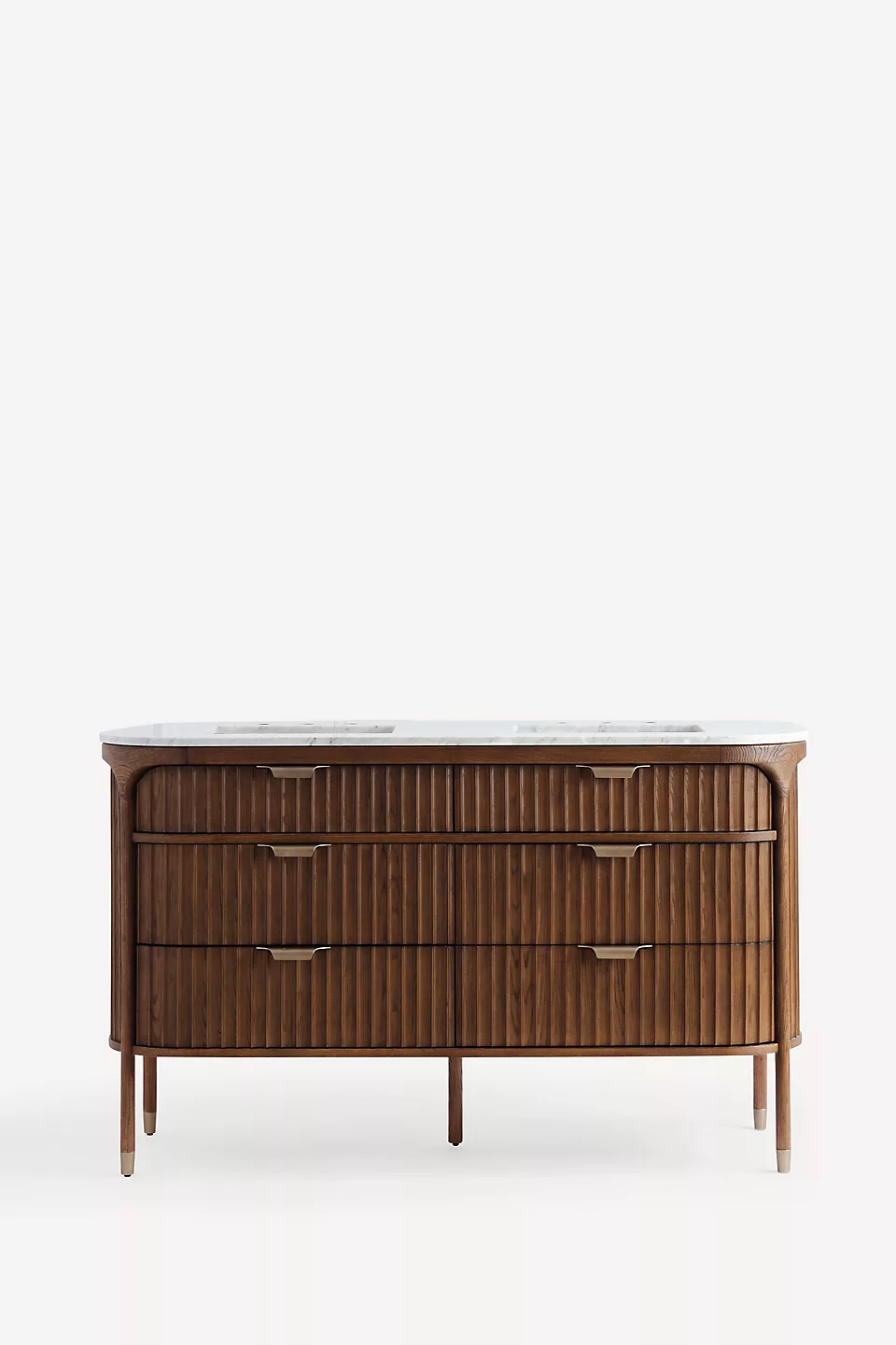 Isla Marble Top Fluted Wood Double Vanity - Walnut
