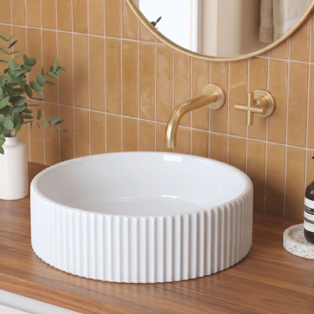 Round White Ceramic Vessel Sink - White