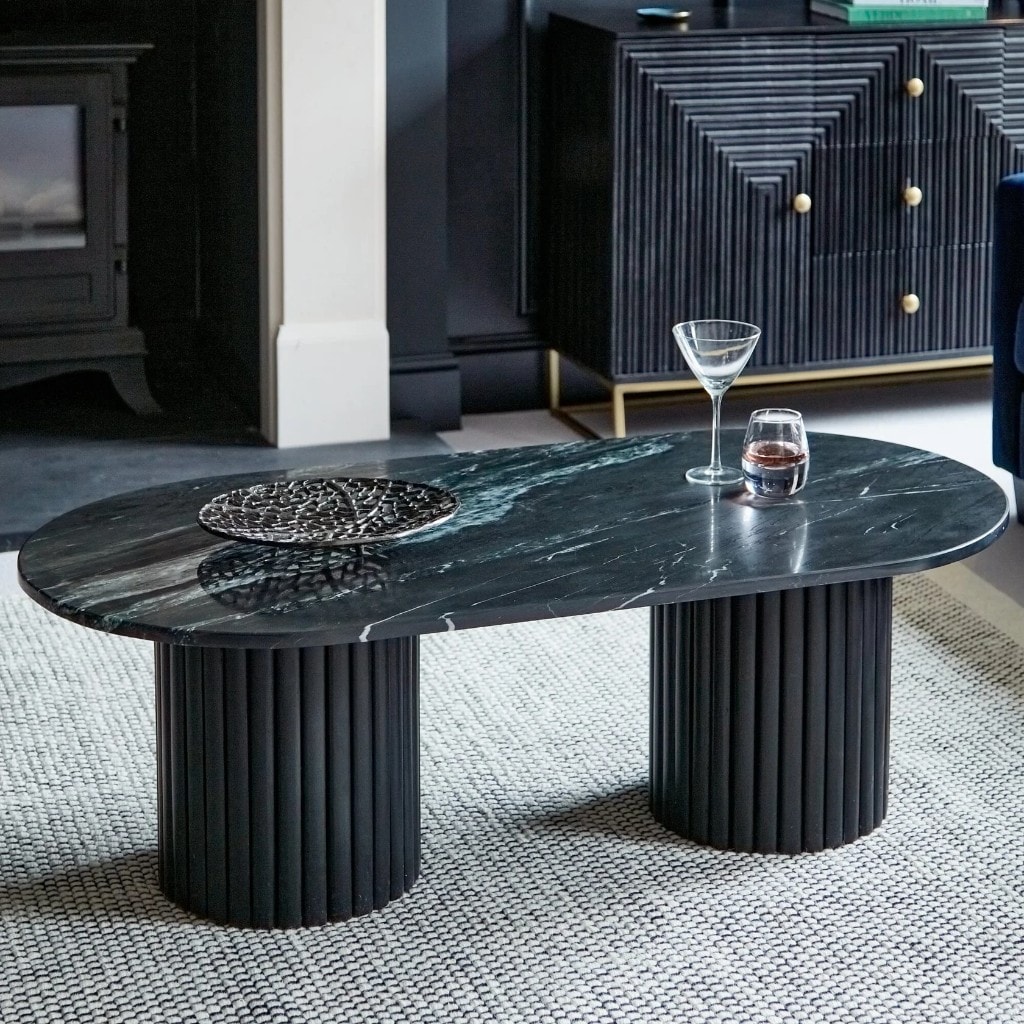 Myla Oval Marble Coffee Table - Jet Black