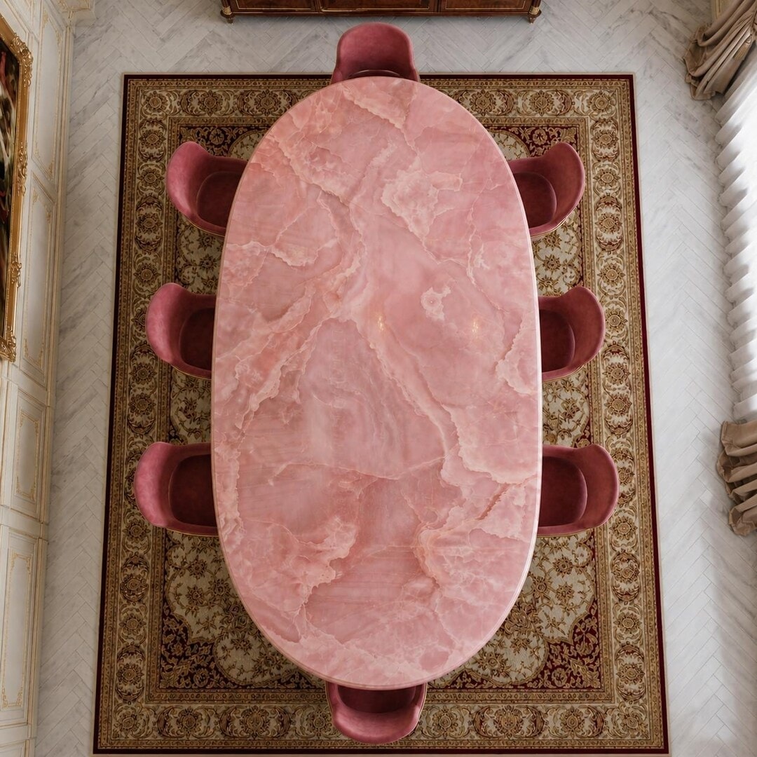 Oval Pink Onyx Stone Dining Tabletop - Photo 2