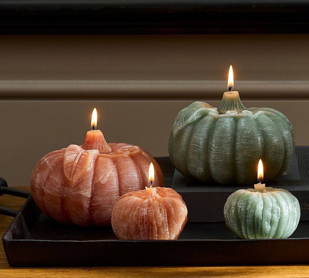 Flame Pumpkin Pillar Candle - Orange