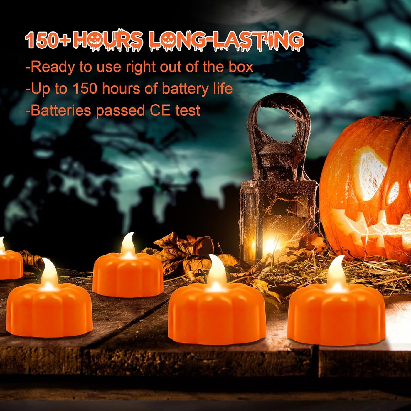 Flameless Pumpkin Tealight Candles, Set of 12 - Photo 2