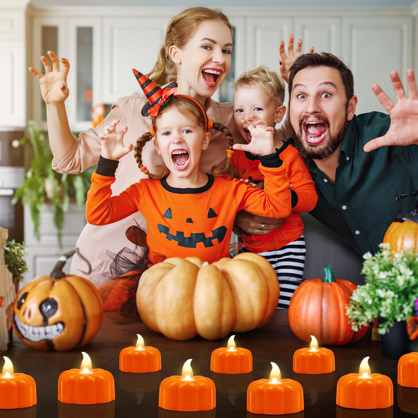 Flameless Pumpkin Tealight Candles, Set of 12 - Photo 4