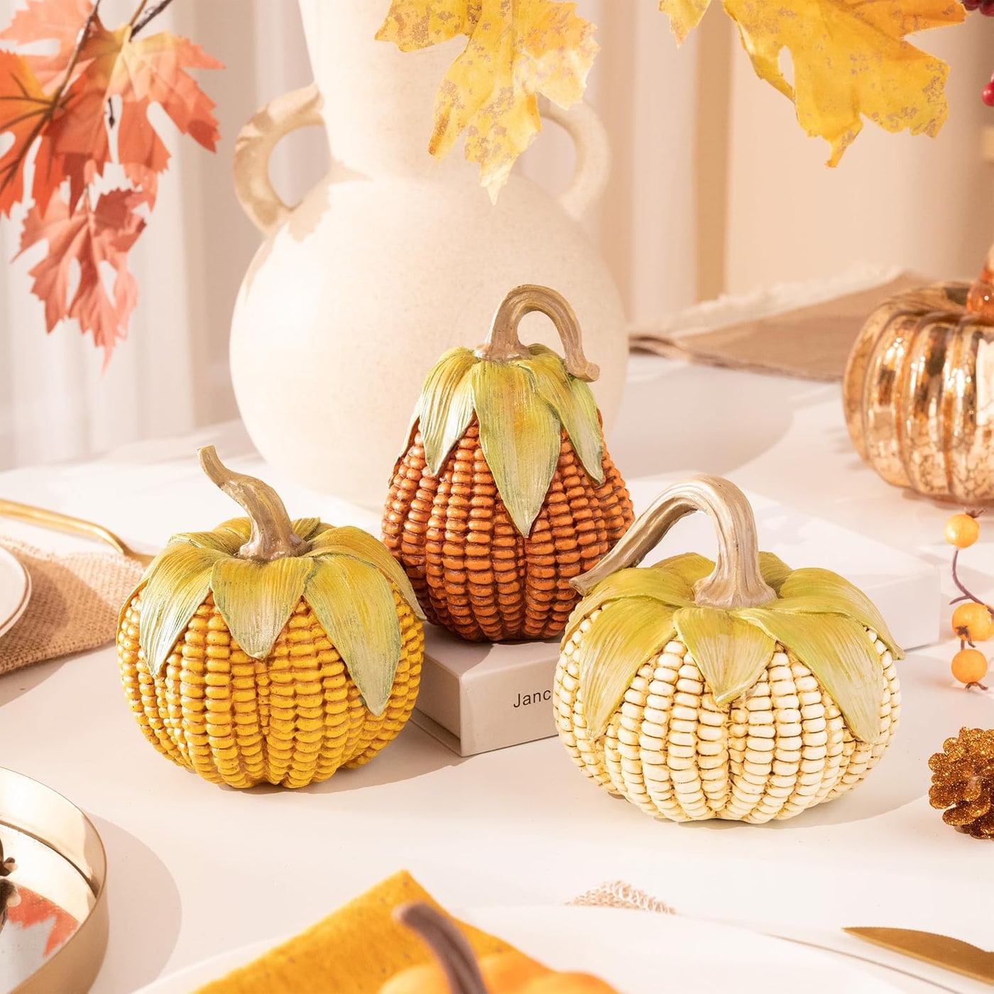 Hand-Painted Resin Corn Pumpkin Set of 3 - Photo 2