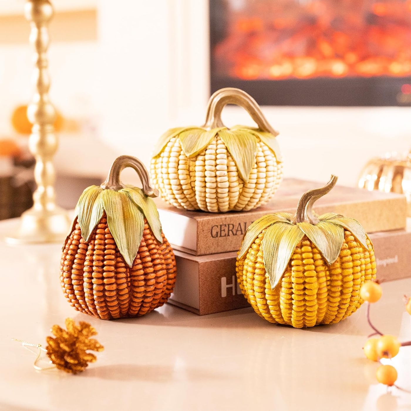 Hand-Painted Resin Corn Pumpkin Set of 3 - Photo 3
