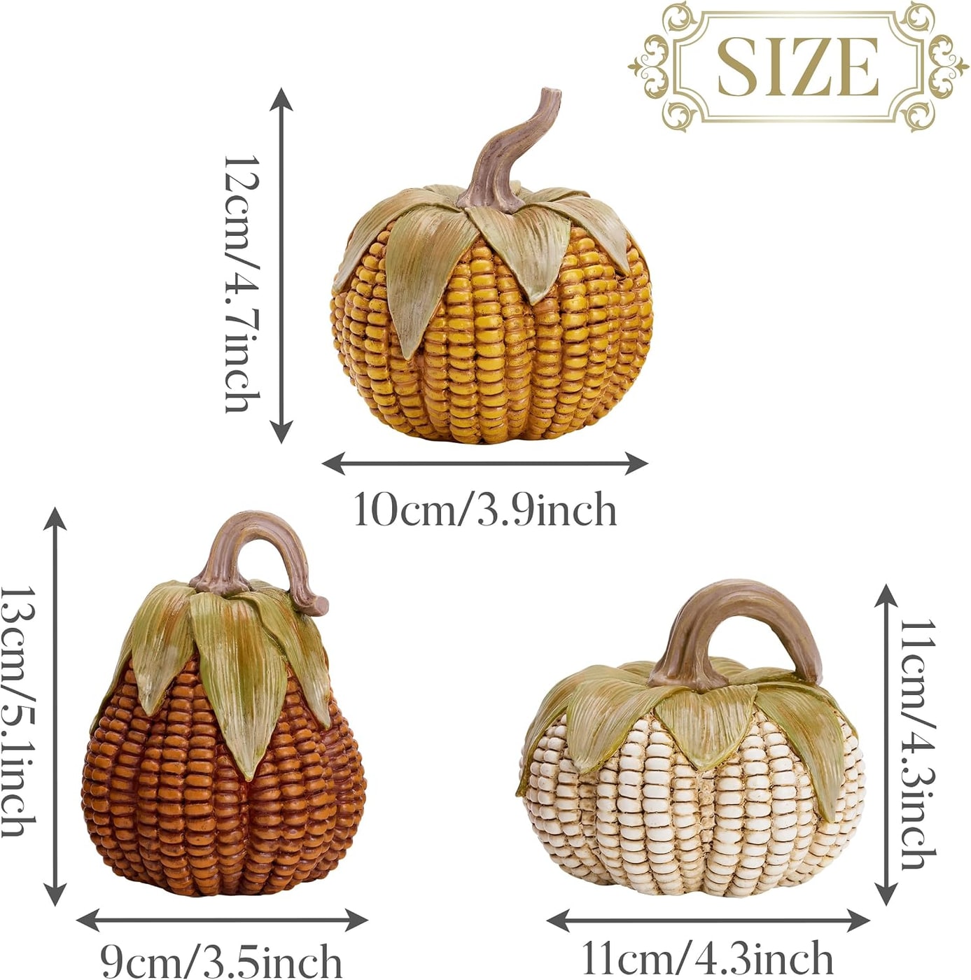Hand-Painted Resin Corn Pumpkin Set of 3 - Photo 4