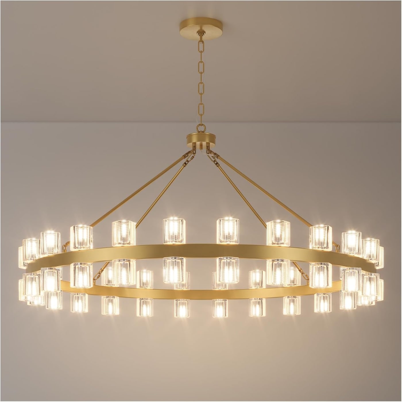 48-Inch Crystal Wagon Wheel Chandelier in Gold