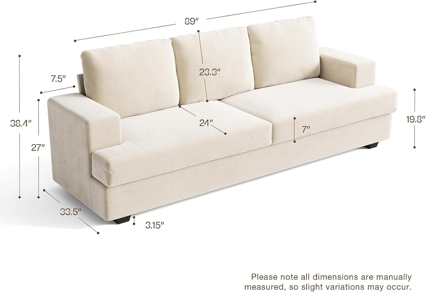 89" Deep-Seat Chenille Three-Seater Sofa - Photo 2