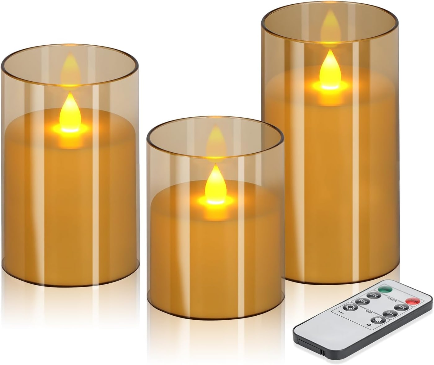Acrylic Glass Flameless Pillar Candle Set with Remote - Amber