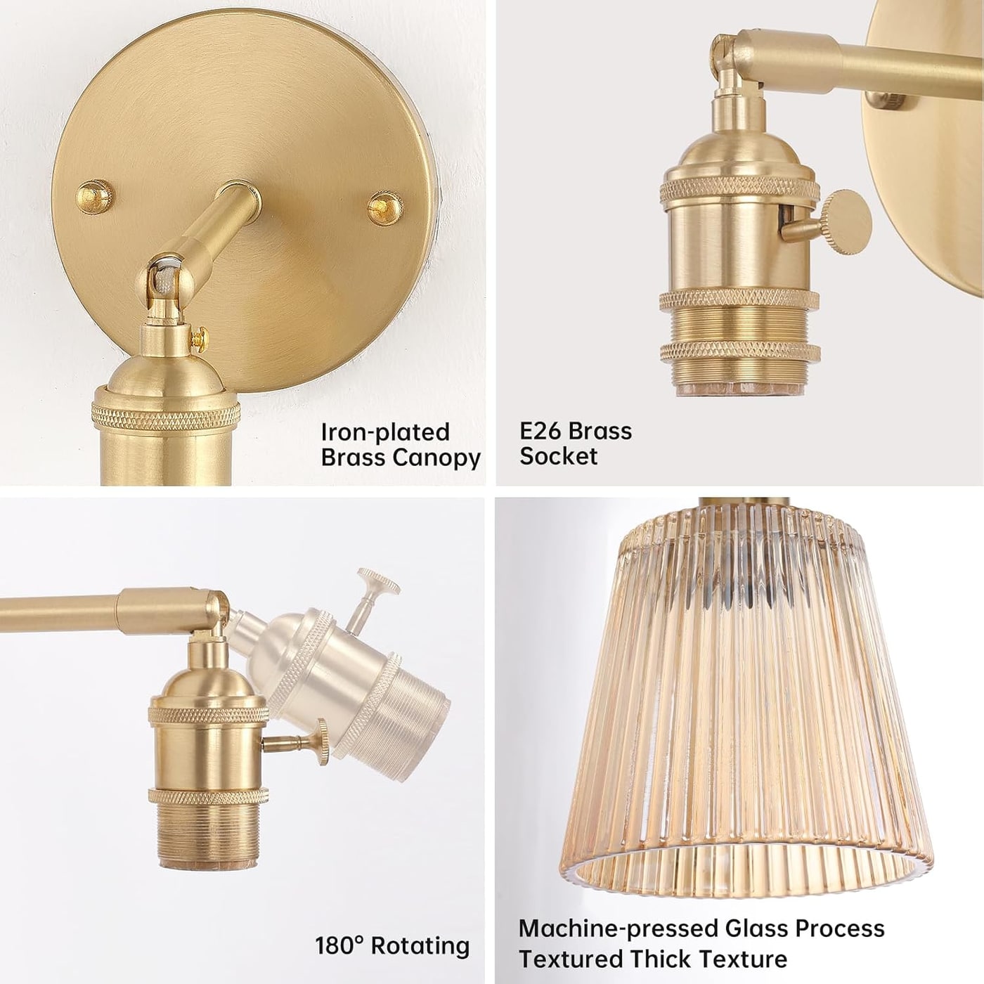 Adjustable Brass Wall Sconce with Striped Glass Shade - Photo 4