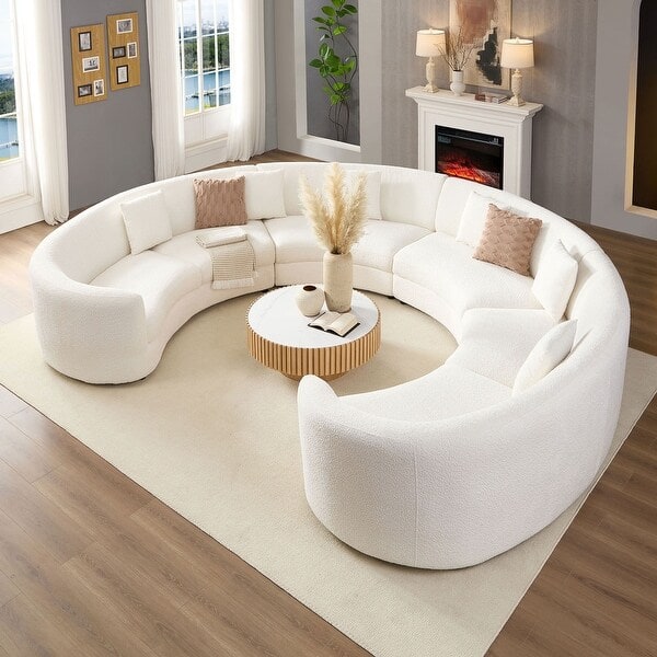 Beige Bouclé Curved Circle Sectional Sofa - Photo 2
