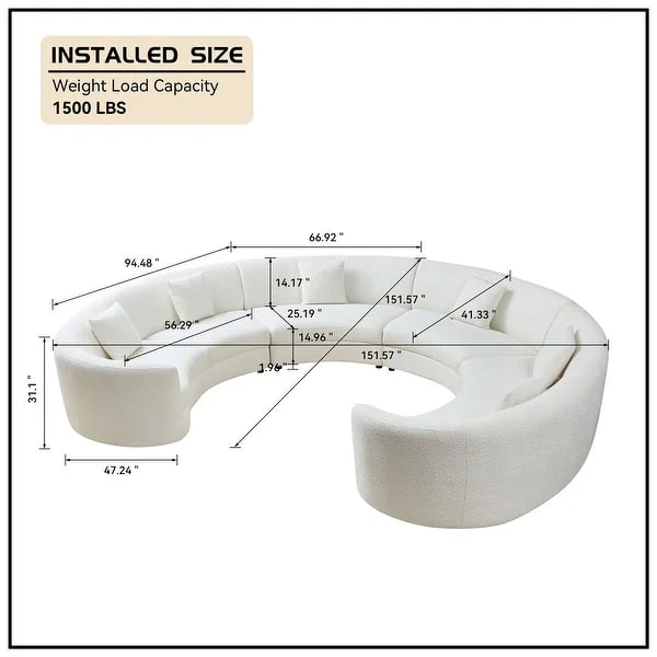 Beige Bouclé Curved Circle Sectional Sofa - Photo 3