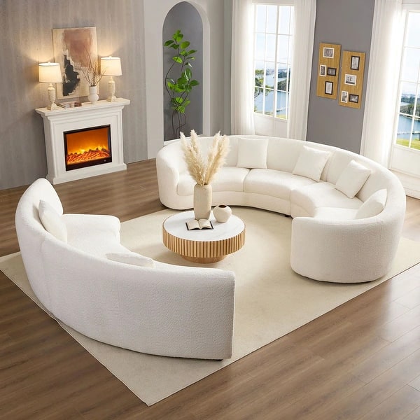Beige Bouclé Curved Circle Sectional Sofa