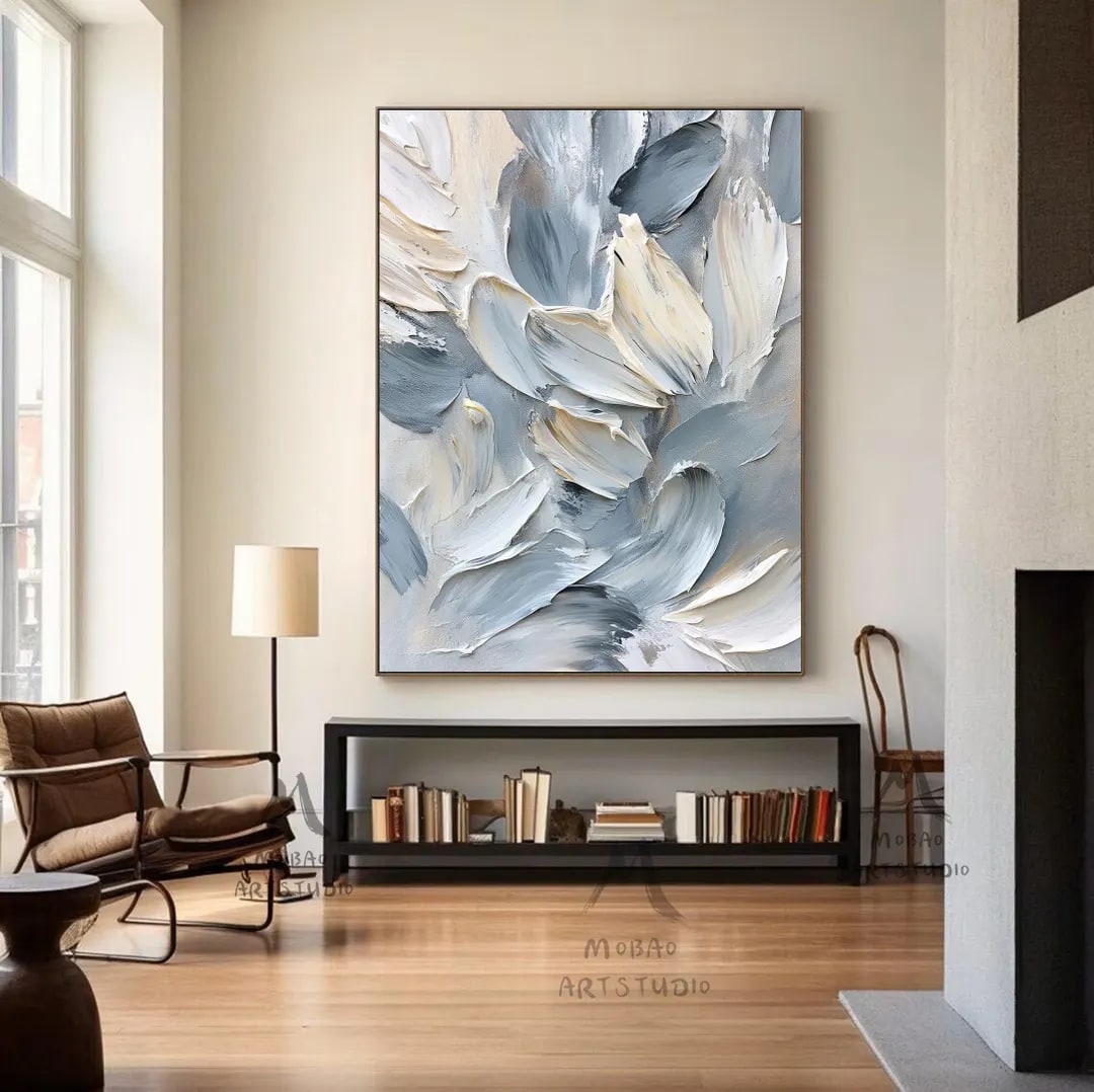 Textured Abstract Canvas in Beige and Gray