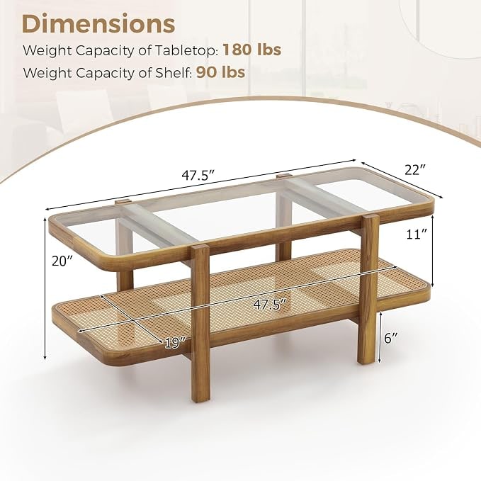 Two-Tier Rattan and Glass Coffee Table - Photo 2