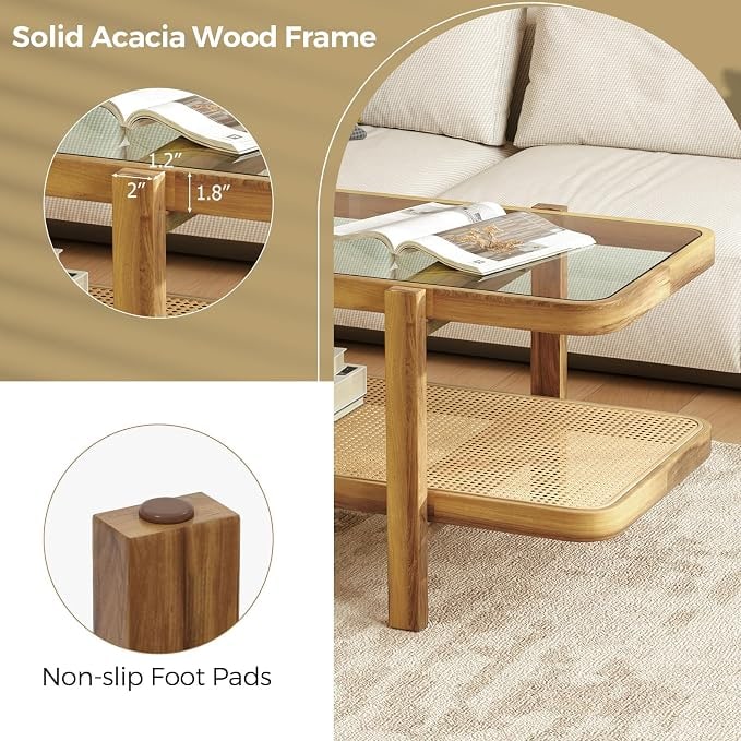 Two-Tier Rattan and Glass Coffee Table - Photo 3