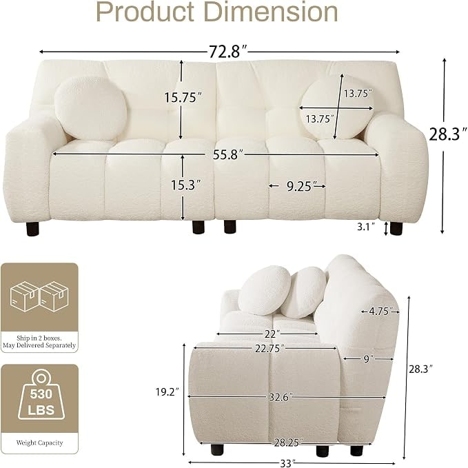72-Inch Tufted Boucle Cloud Loveseat - Photo 2