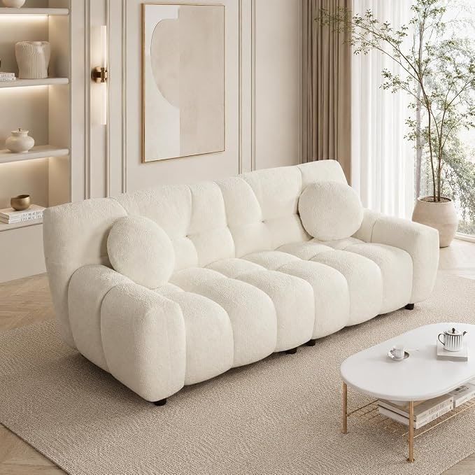 72-Inch Tufted Boucle Cloud Loveseat - Cream White