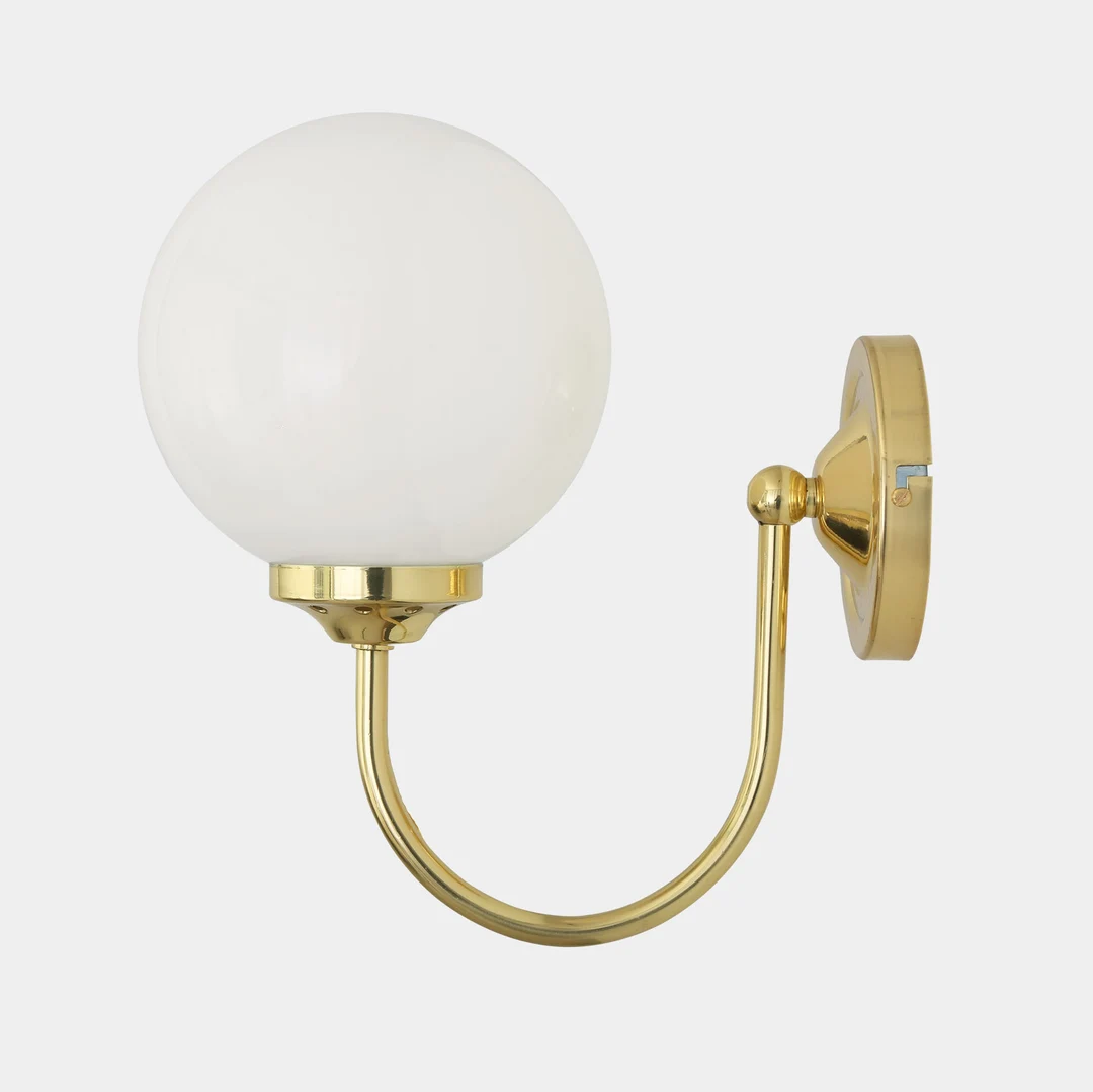Bragan Opal Glass Globe Wall Sconce - Polished Brass