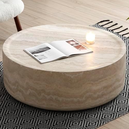 Round Carrara White Faux Marble Coffee Table - Photo 2