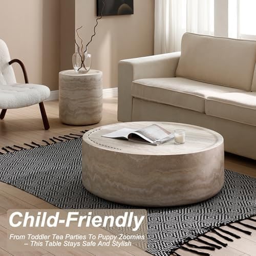 Round Carrara White Faux Marble Coffee Table - Photo 4