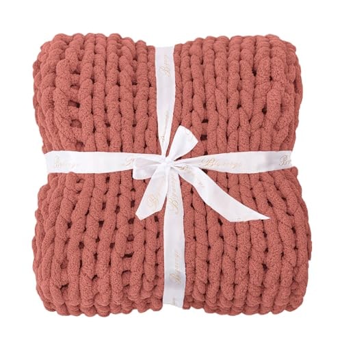Chunky Chenille Cable Knit Throw Blanket - Antique Red