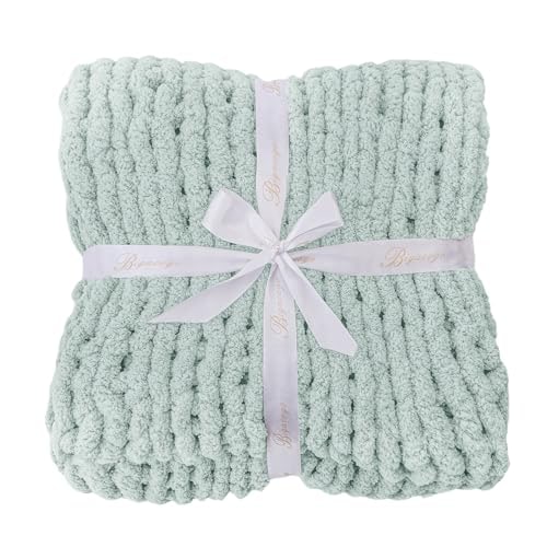 Chunky Chenille Cable Knit Throw Blanket - Mint
