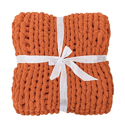 Chunky Chenille Cable Knit Throw Blanket - Terracotta