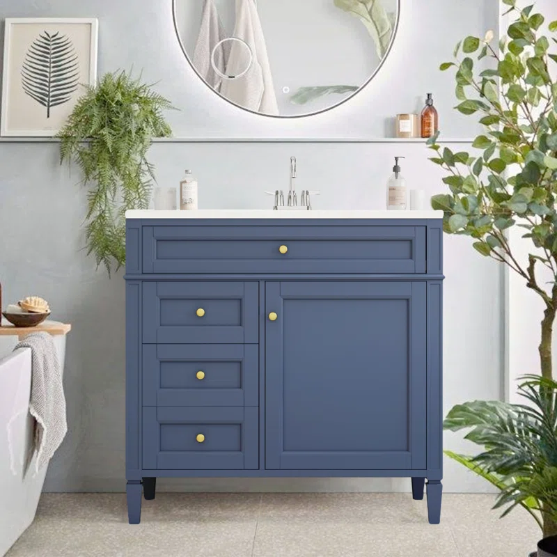 36-Inch Classic Shaker Bathroom Vanity Base - Slate Blue