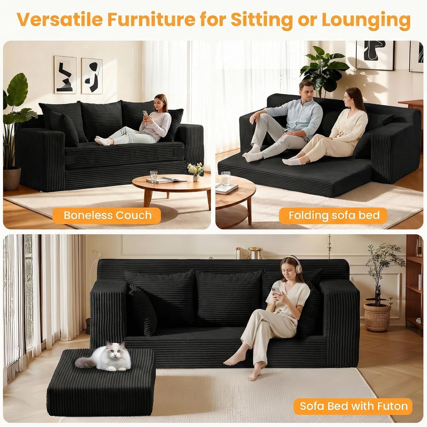 70" Convertible Boneless Sofa Bed with 5 Pillows - Photo 3