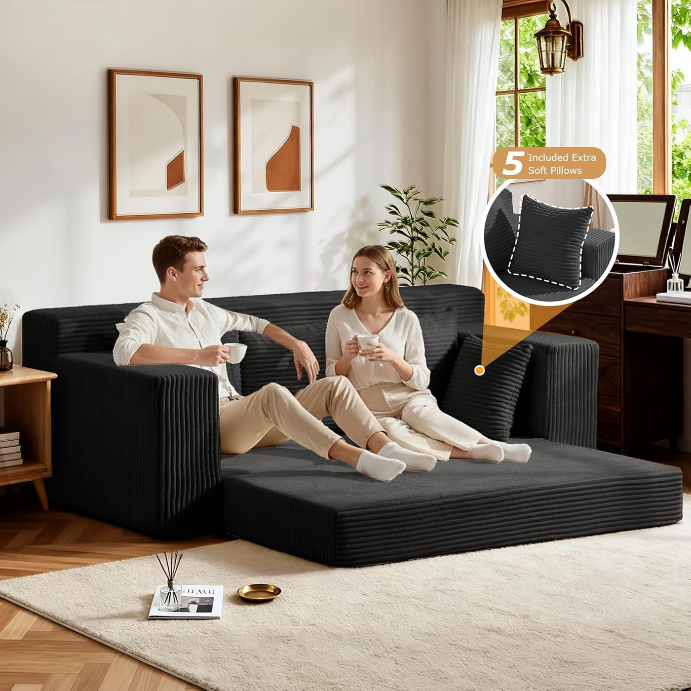 70" Convertible Boneless Sofa Bed with 5 Pillows - Photo 4