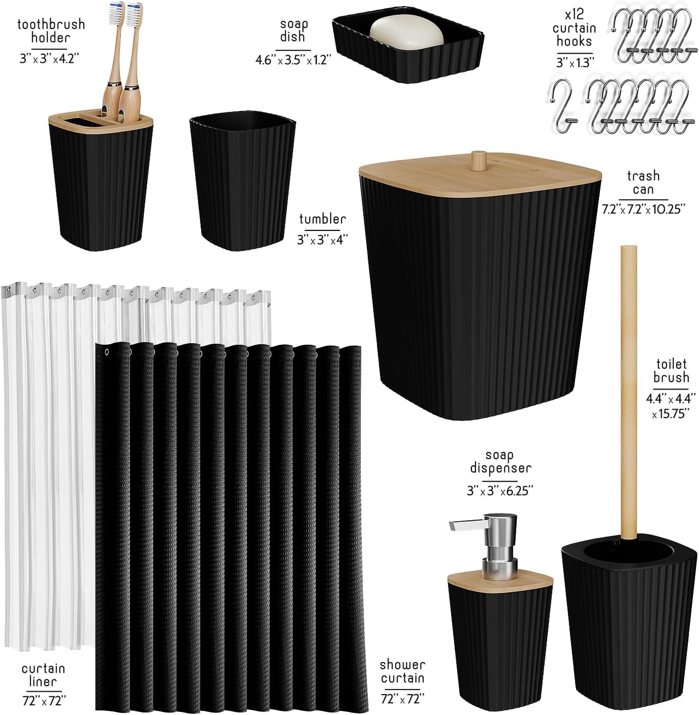 20-Piece Coordinated Bathroom Set with Bamboo Accents - Photo 2
