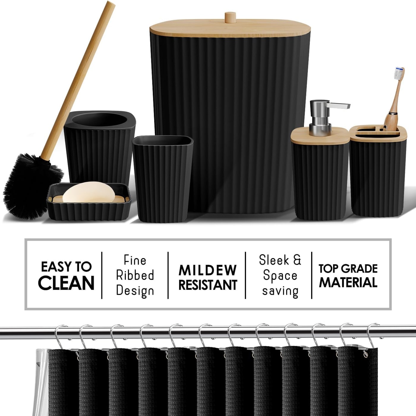 20-Piece Coordinated Bathroom Set with Bamboo Accents - Photo 3