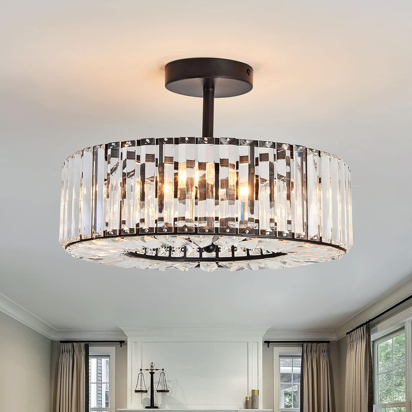 Three-Tier Crystal Mini Chandelier with Copper Finish - Black