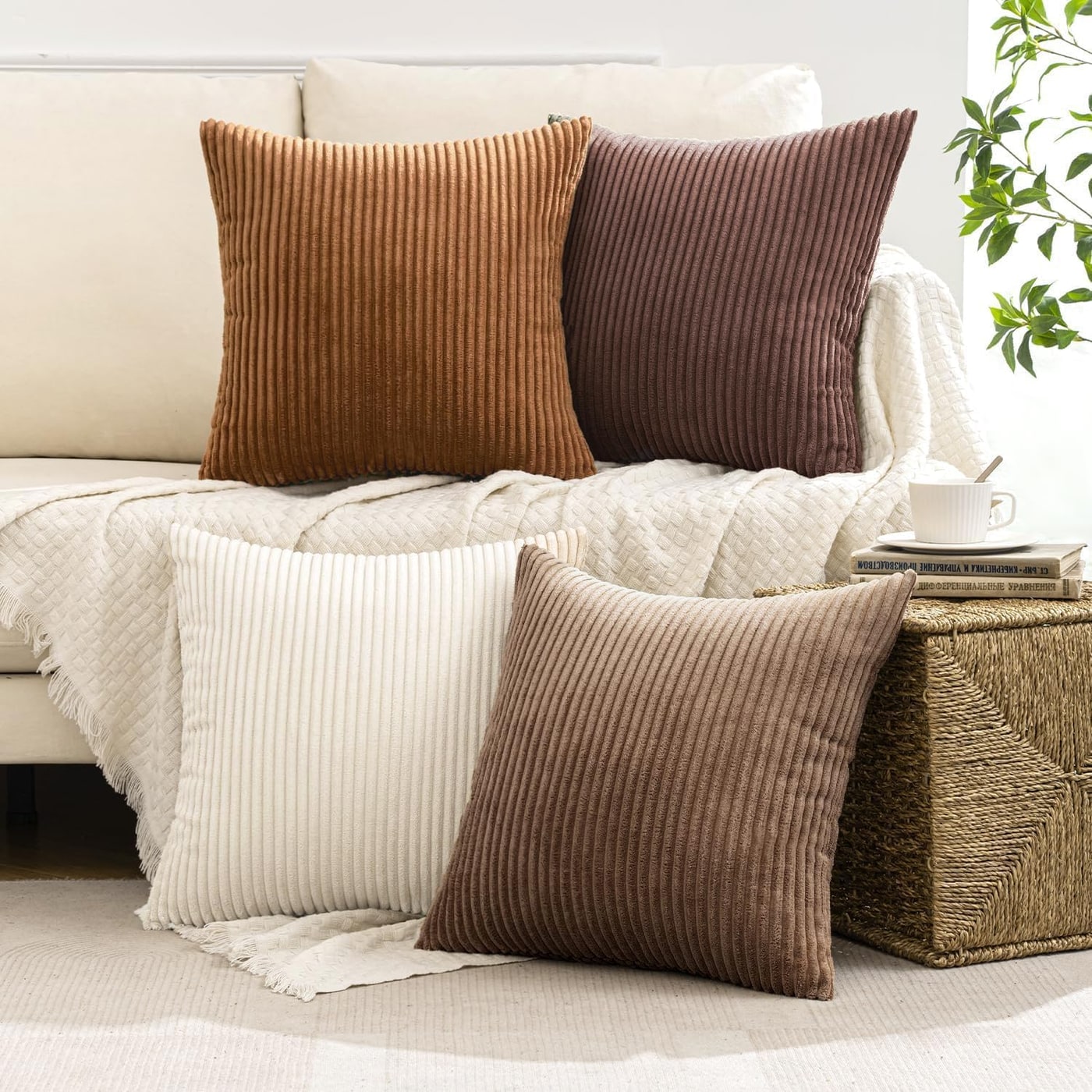Corduroy Throw Pillow Covers, Set of 4 (18×18) - Photo 2