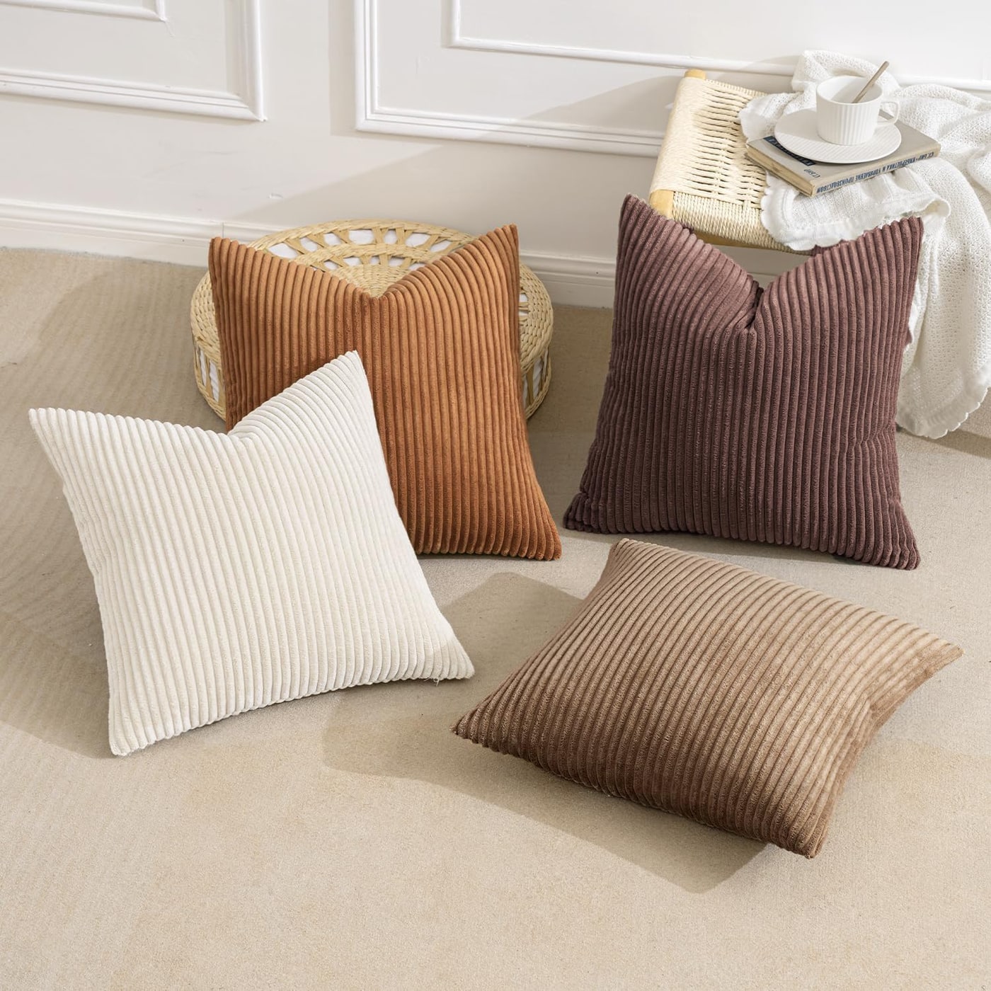 Corduroy Throw Pillow Covers, Set of 4 (18×18) - Photo 4