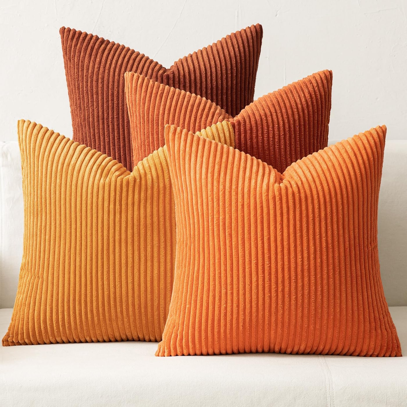 Corduroy Throw Pillow Covers, Set of 4 (18×18) - Orange-rust
