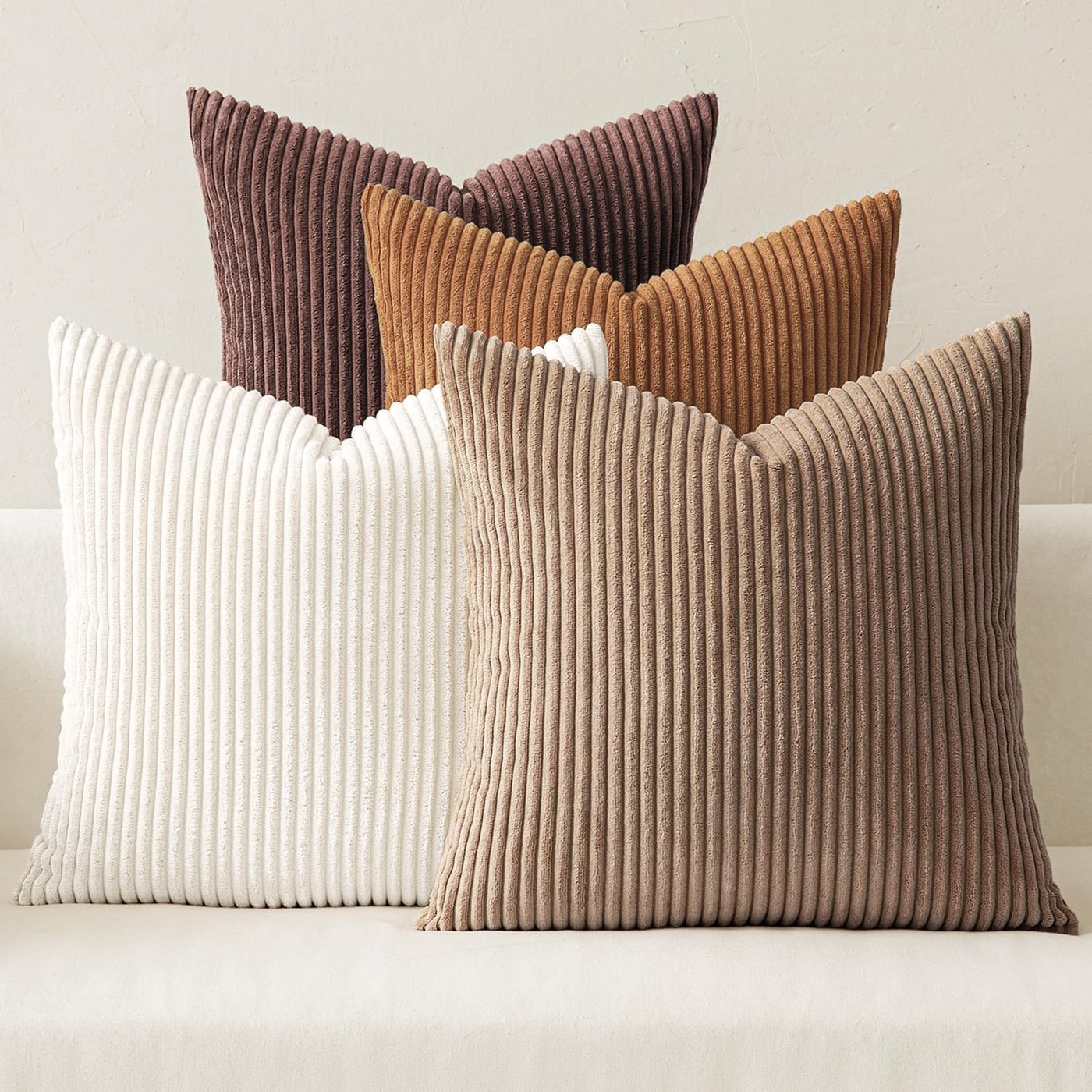 Corduroy Throw Pillow Covers, Set of 4 (18×18)