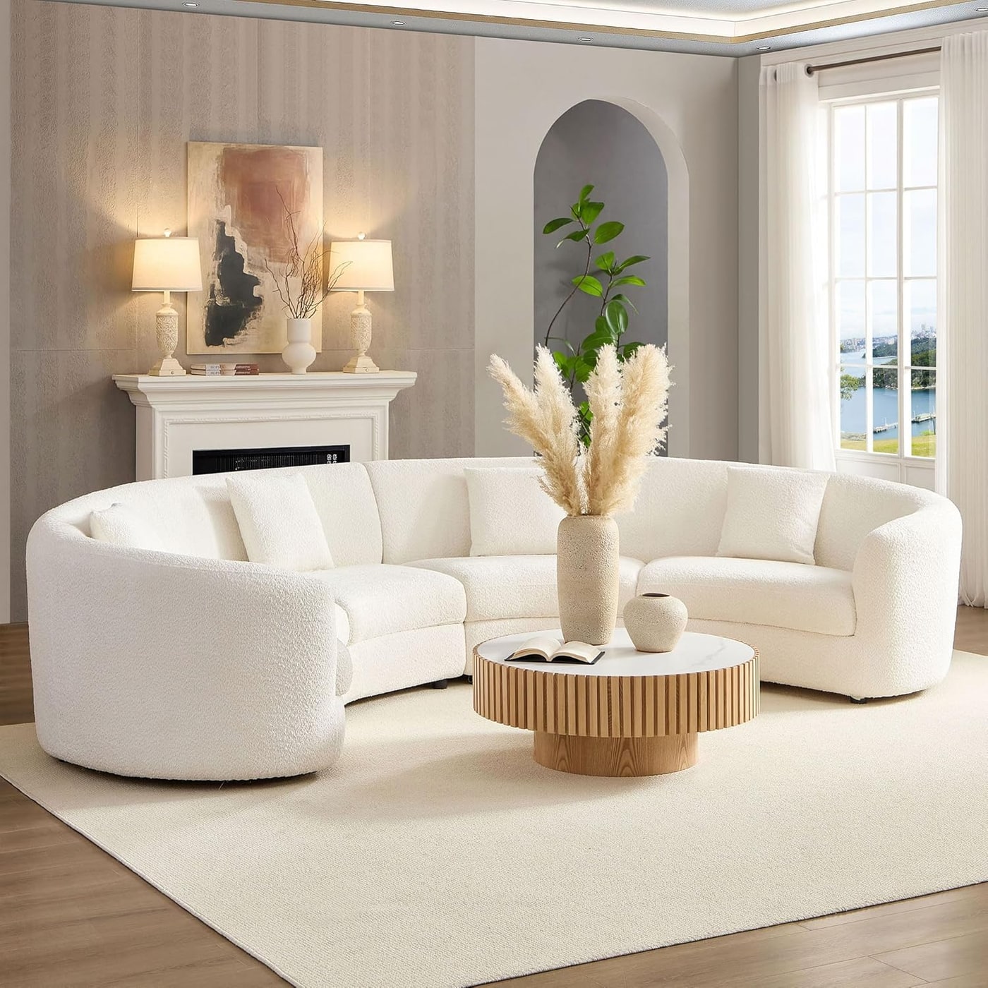 Curved Bouclé Modular Sectional Sofa - Photo 2