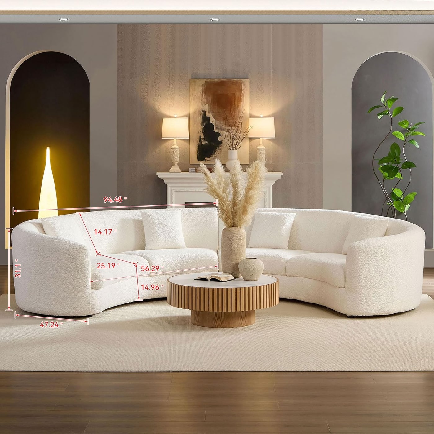 Curved Bouclé Modular Sectional Sofa - Photo 3