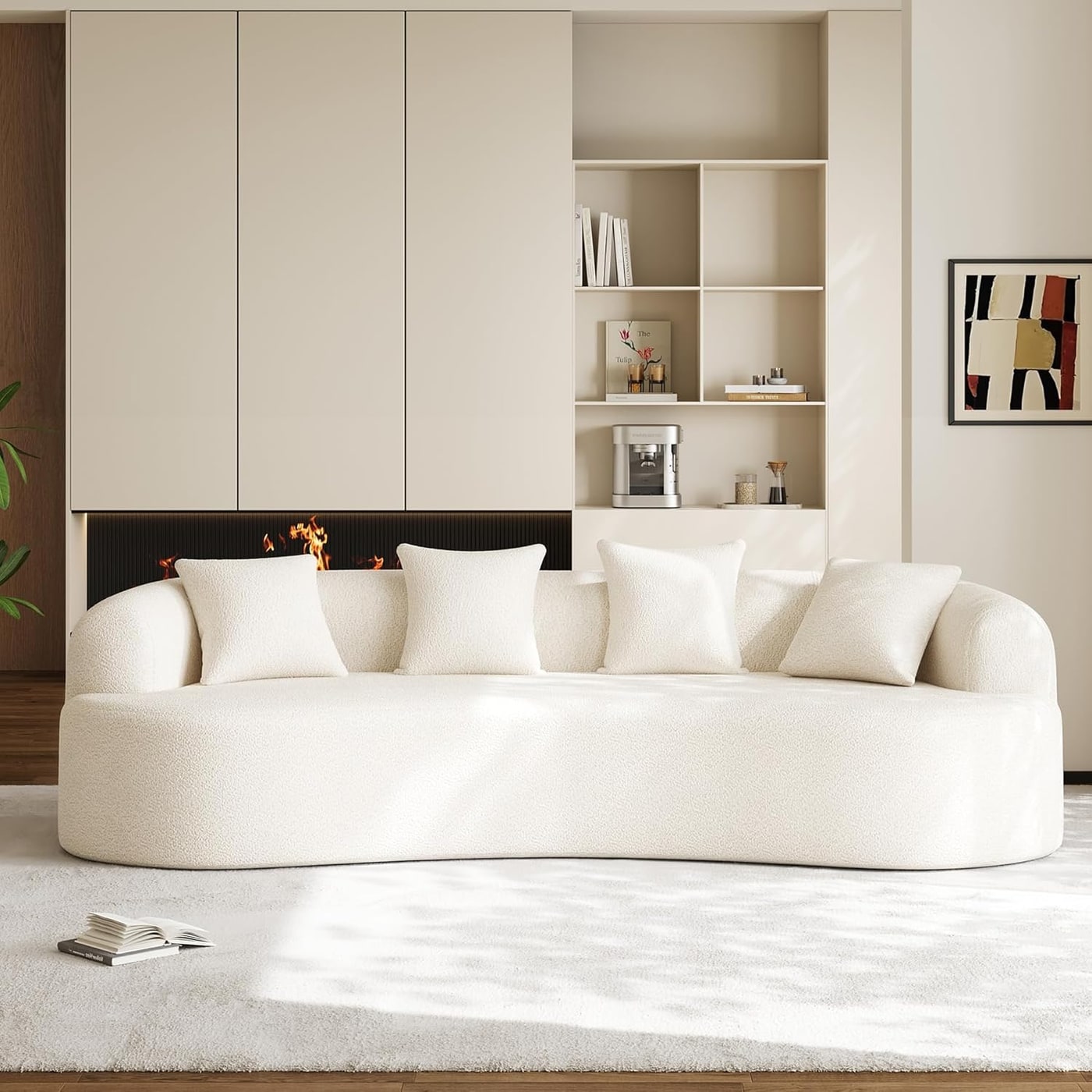 Curved Chenille Cloud Sectional Sofa, Cream White - Photo 3