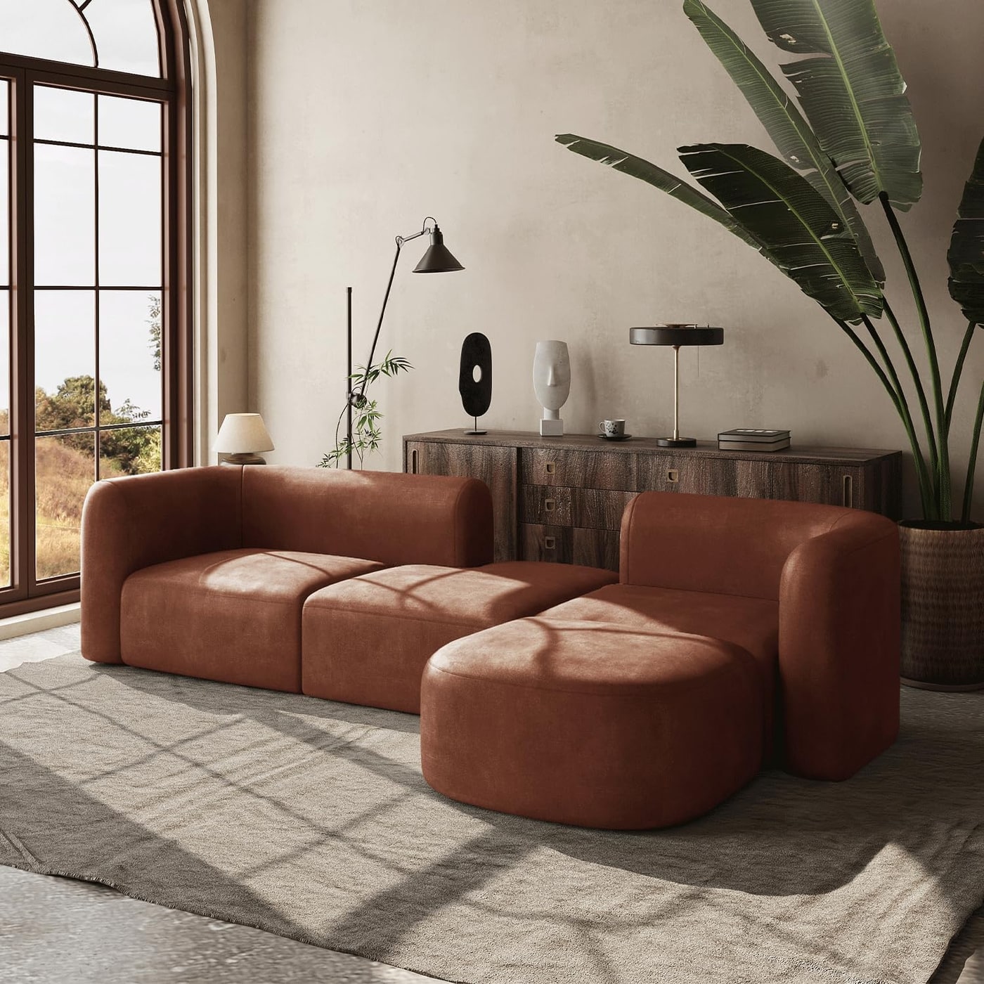Curved Velvet Modular 4-Seater Sectional - Photo 3